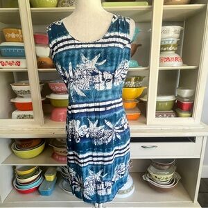 Jams World Vintage Blue Hawaiian Floral Aloha Dress - Size Medium